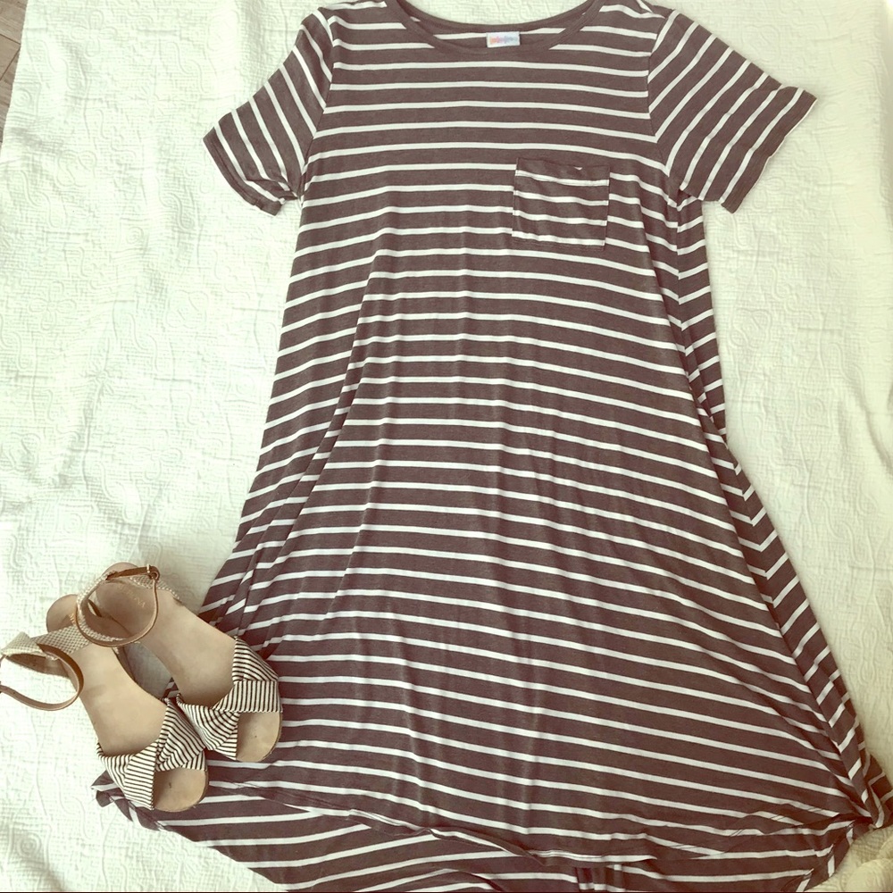 SOLD LulaRoe Carly Grey and White Stripes